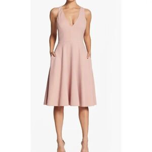 NWT Dress the Population Catalina Fit & Flare Cocktail Midi Dress Size S Blush